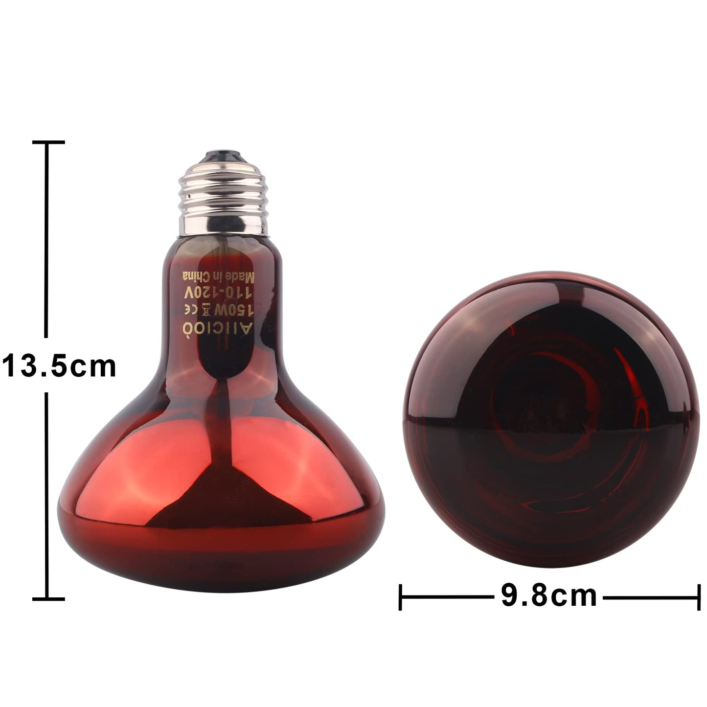 Aiicioo Reptile Red Night Light Bulb - 150W Reptile Heat Lamp Bulb Infrared Basking Spot Lamp for Bearded Dragon Lizard Turtle Hermit Crab Leopard Gecko Snake Chameleon Tank