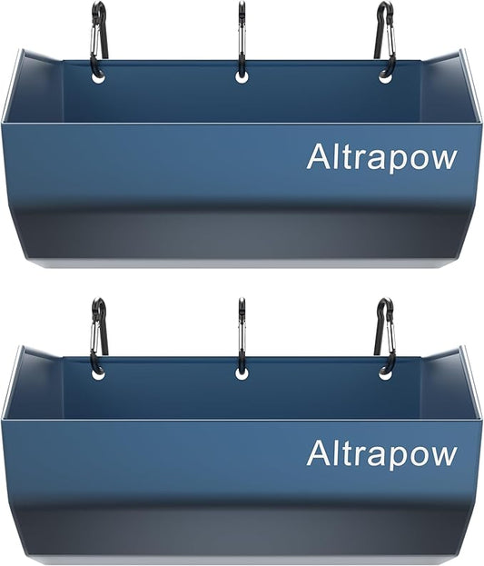 4.5 Quart Hanging Goat Feeder [Material of Metal] with Clips and Nylon Tie Wraps, Fence Feeder [Sturdy and Durable] for Goat, Pig and Dog, Blue, 2 Pack