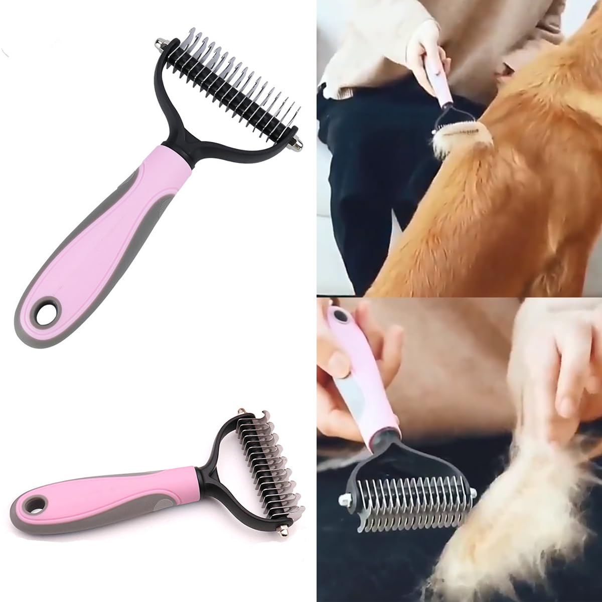 7 PCS Dog Brush Dog Grooming Kits,Dog Shedding Brush，Self-Cleaning Brush with Nail Clipper, Flea Comb and Shampoo Bath Brush