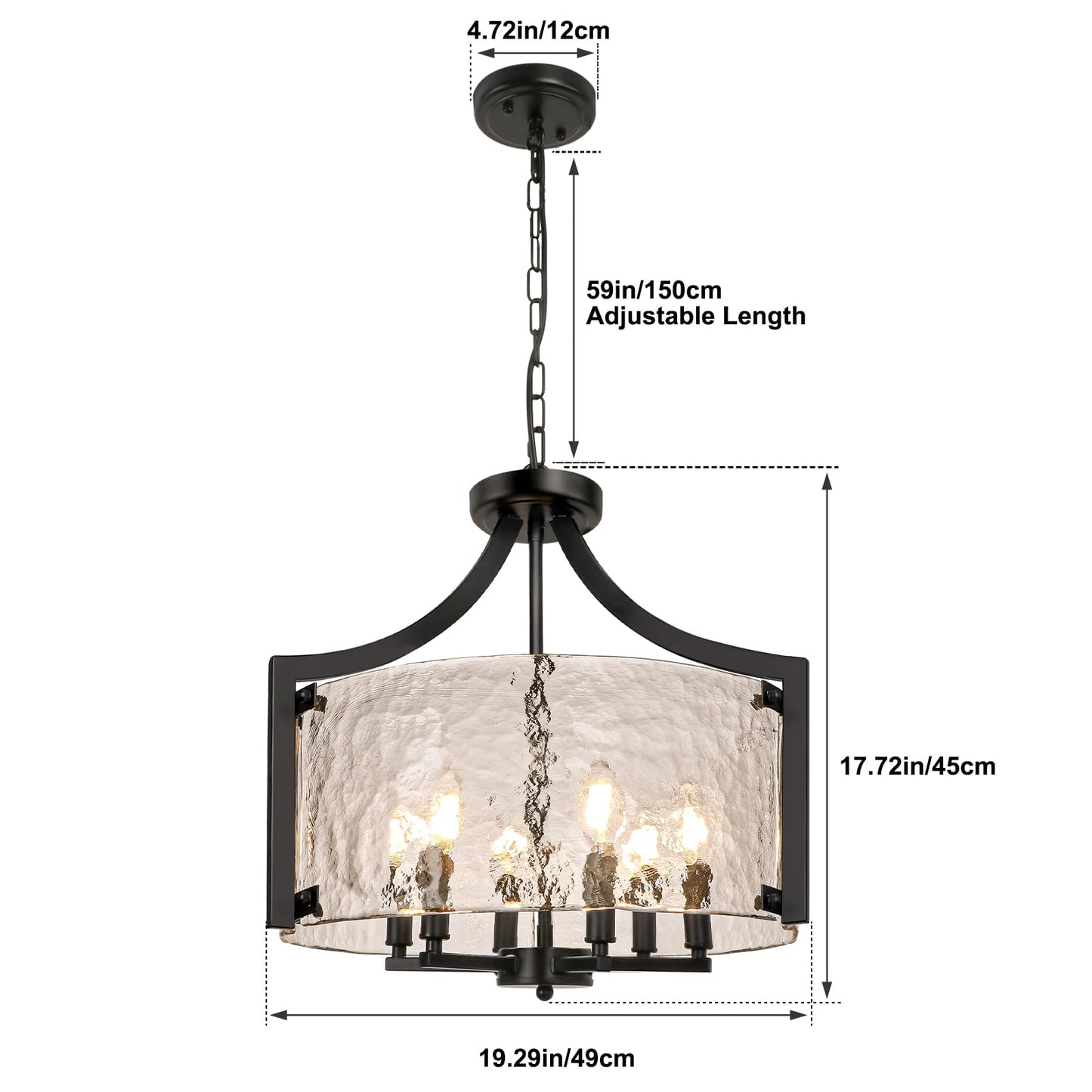 WBinDX 6-Light Modern Farmhouse Chandelier, Black Hanging Pendant Lighting, Convertible Semi Flush Mount Ceiling Light Rustic Cage Glass Chandeliers for Dining Room Kitchen Bedroom Foyer Entryway