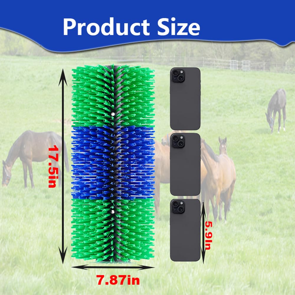 Adjustable Livestock Scratching Brush Kit — Durable Nylon Back Scratcher for Cattle, Horses & Goats with Mounting Hardware & Massaging Bristles