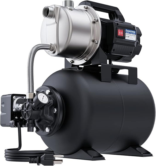Aquastrong 1.6 HP Shallow Well Pump with Pressure Tank, 1320 GPH, 115V, Stainless Steel Irrigation, Automatic Water Booster Jet Pump for Home, Garden, Lawn