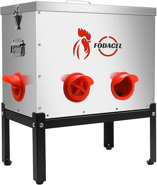 Automatic Chicken Feeder, 40-LB Capacity with 6 Feeding Ports， Galvanized Steel Metal Feeder with Support Frame and Locking Lid，Suitable for Chicken Coops to Prevent Other Animals from Accessing Feed