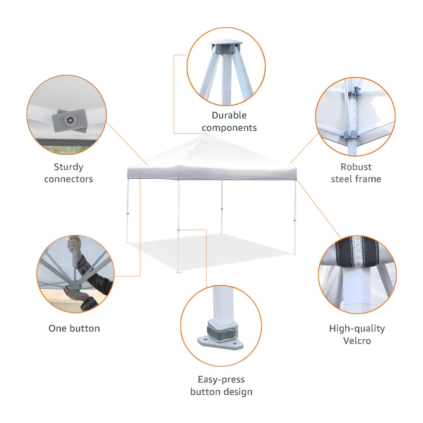 Amazon Basics Outdoor Pop Up 10 x 10 Canopy Tent for Events, Portable with Easy Setup, One-Push, Includes Wheeled Carry Bag, 8 Pegs, 4 Ropes, 4 Weighted Bags, White