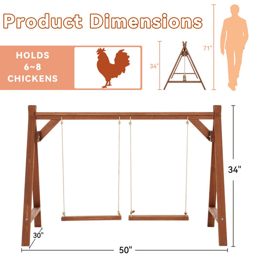 PETSFIT Chicken Roosting Bars for Hens with 2 Swings,Chickens Perch for Pet's Healthy and Play,Chicken Coop Accessories for 6-8 Chickens,Easy to Assemble and Clean
