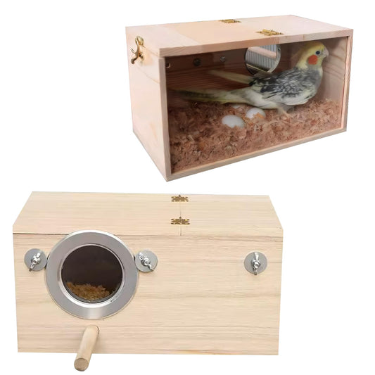 Parakeet Nesting Box, Transparent Parrot Breeding Box with Perch Wood Bird Cage House for Cockatiel Lovebirds Budgie Conure Canary M