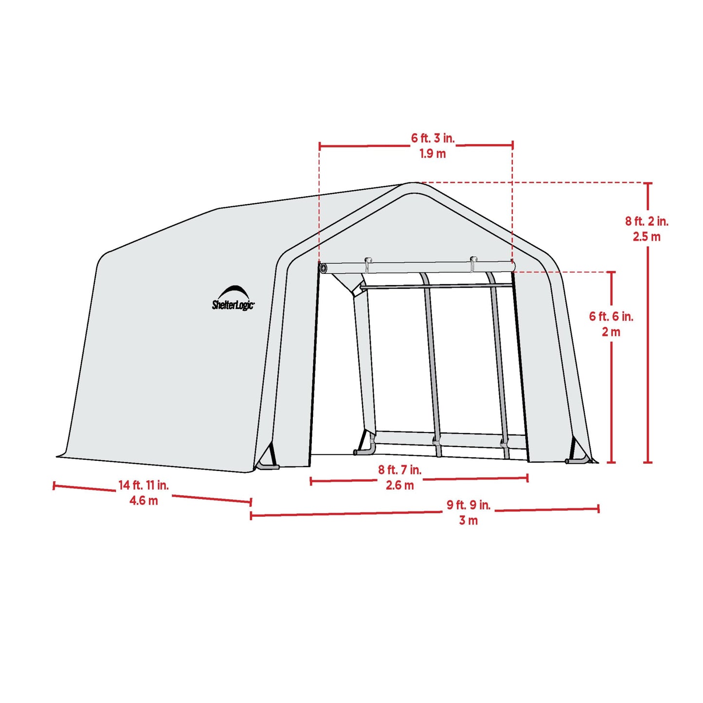 ShelterLogic 10' x 15' x 8' Peak Style Roof Instant Garage Carport Car Canopy with Steel Frame and Waterproof UV-Treated Cover, Sandstone