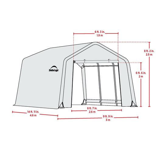 ShelterLogic 10' x 15' x 8' Peak Style Roof Instant Garage Carport Car Canopy with Steel Frame and Waterproof UV-Treated Cover, Sandstone