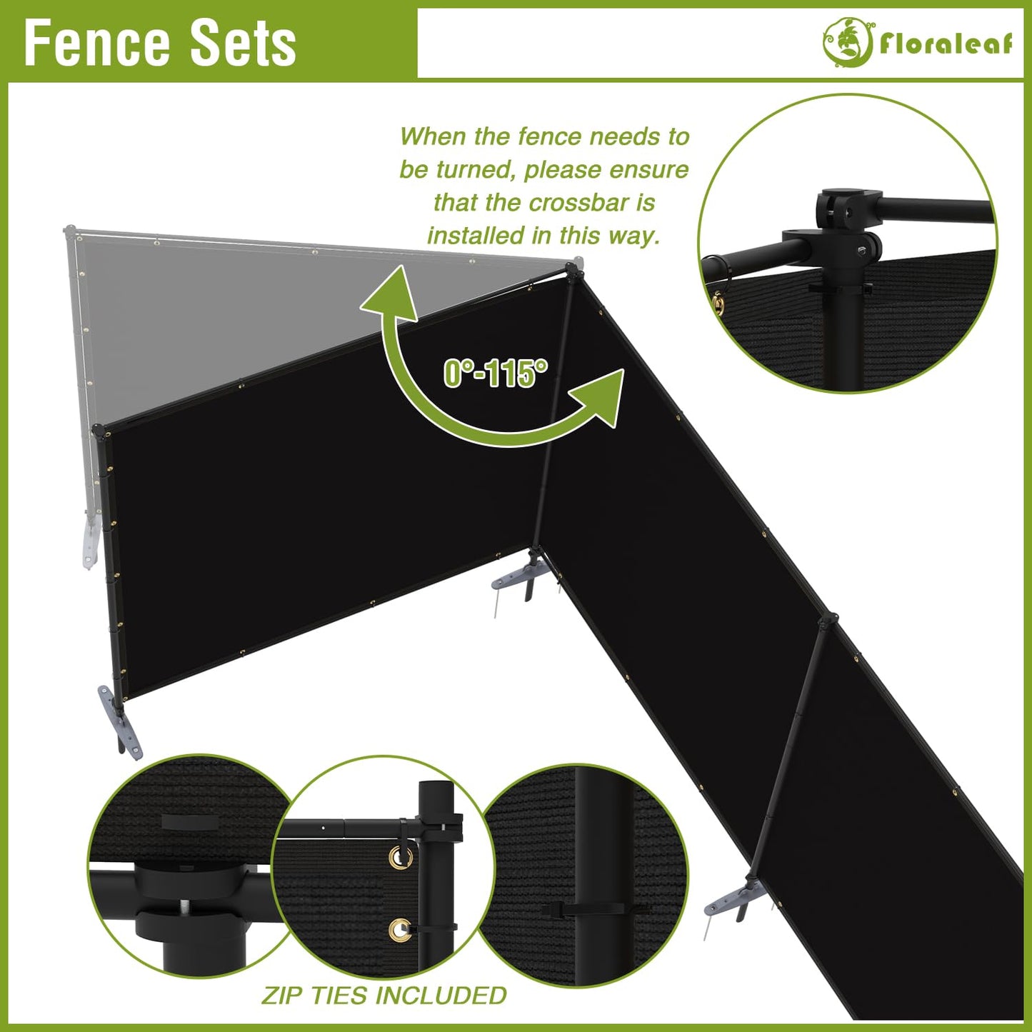 FLORALEAF 6'x24' Outdoor Privacy Fence with Iron Poles Rails Dog Fence for Garden Patio Backyard Yard Temporary Safety Barrier Chicken Metal Fence with Spikes, Black