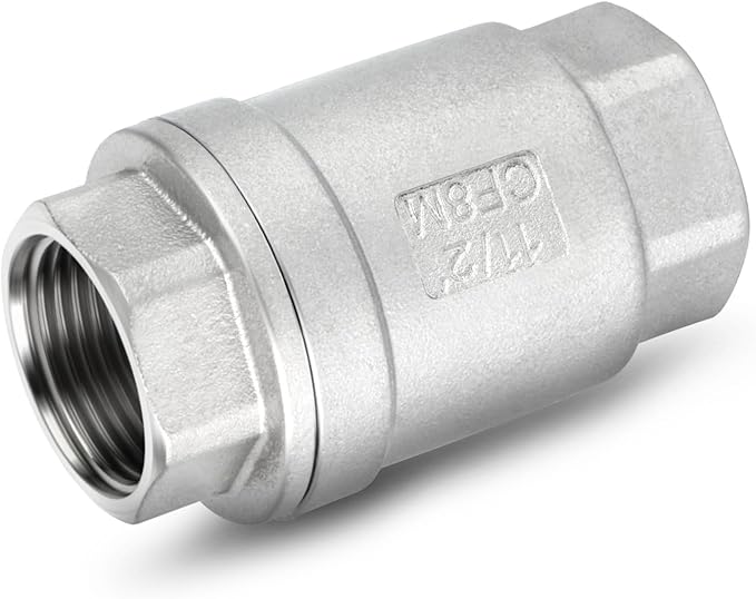 TAISHER 1PCS 304 Stainless Steel 1-1/2" Female Vertical Check Valve，Backflow Prevention, One Way Spring Check Valves CF8 WOG 1000