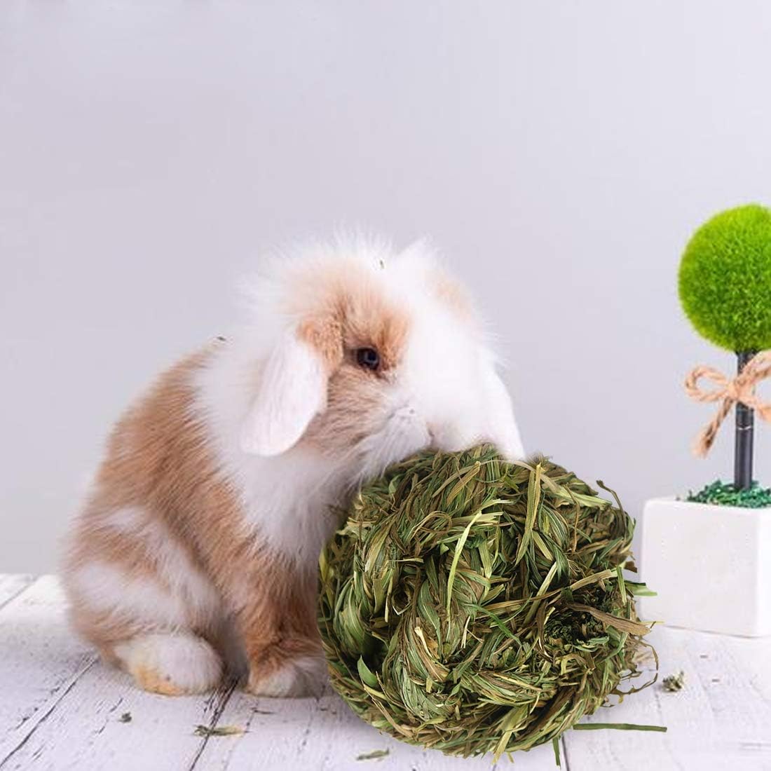 PINVNBY 6 Pack Rabbit Chew Grass Balls,Natural Timothy Woven Bunny Hay Ball Teeth Grinding Activity Play for Hamster Chinchillas Gerbils Guinea Pigs and Other Small Animal