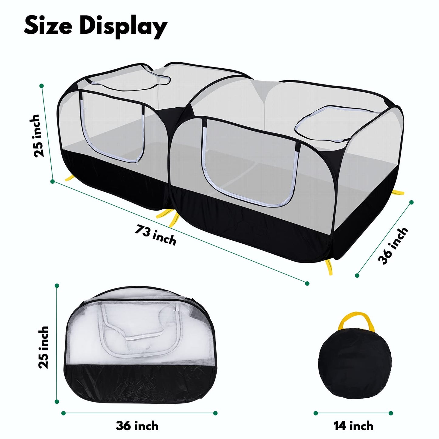 Small Animal Playpen, Portable Chicken Run Coop with Detachable Bottom and Breathable Mesh Walls, Foldable Pet Enclosure for Puppy Kitten Rabbits, Pet Tent Indoor Outdoor