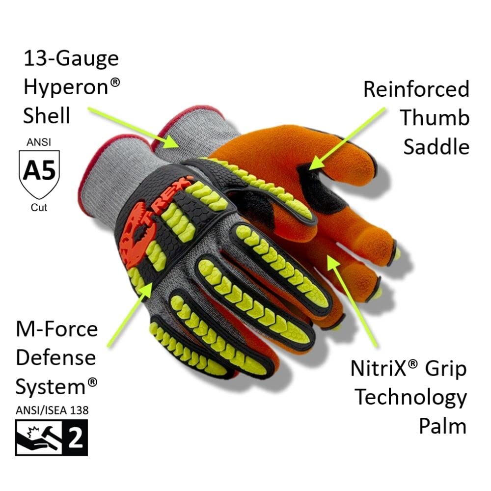 MAGID T-REX Flex Series TRX150 Economy Knit Impact Glove with NitriX Grip Technology Palm Coating–CutLevelA5 Size 6/XS(72 Pairs)