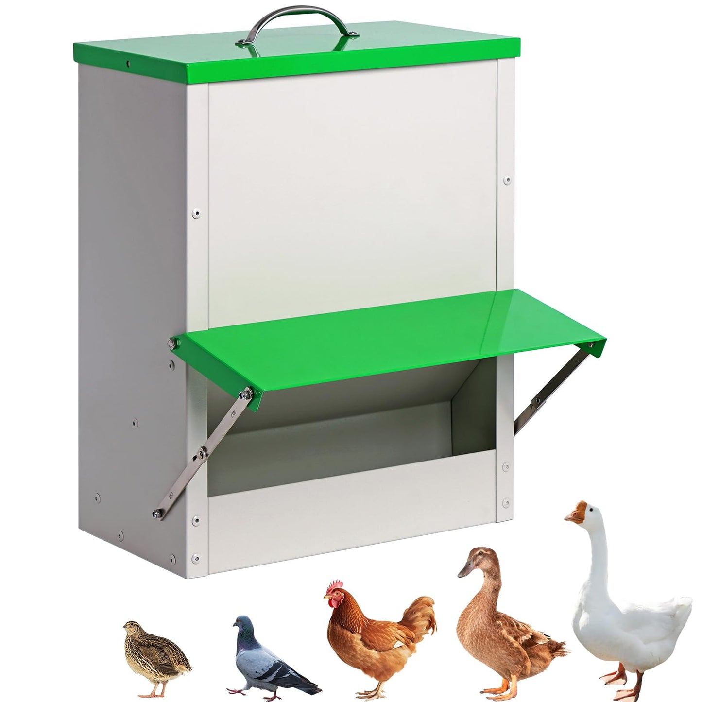 25lb Automatic Chicken Feeders Metal Poultry Feeder no Waste Large Chicken Coop Feeders with Lid Hanging Chicken Feeder Trough for Quail Chickens Ducks Feeder Outside Waterproof Chicken Feeder