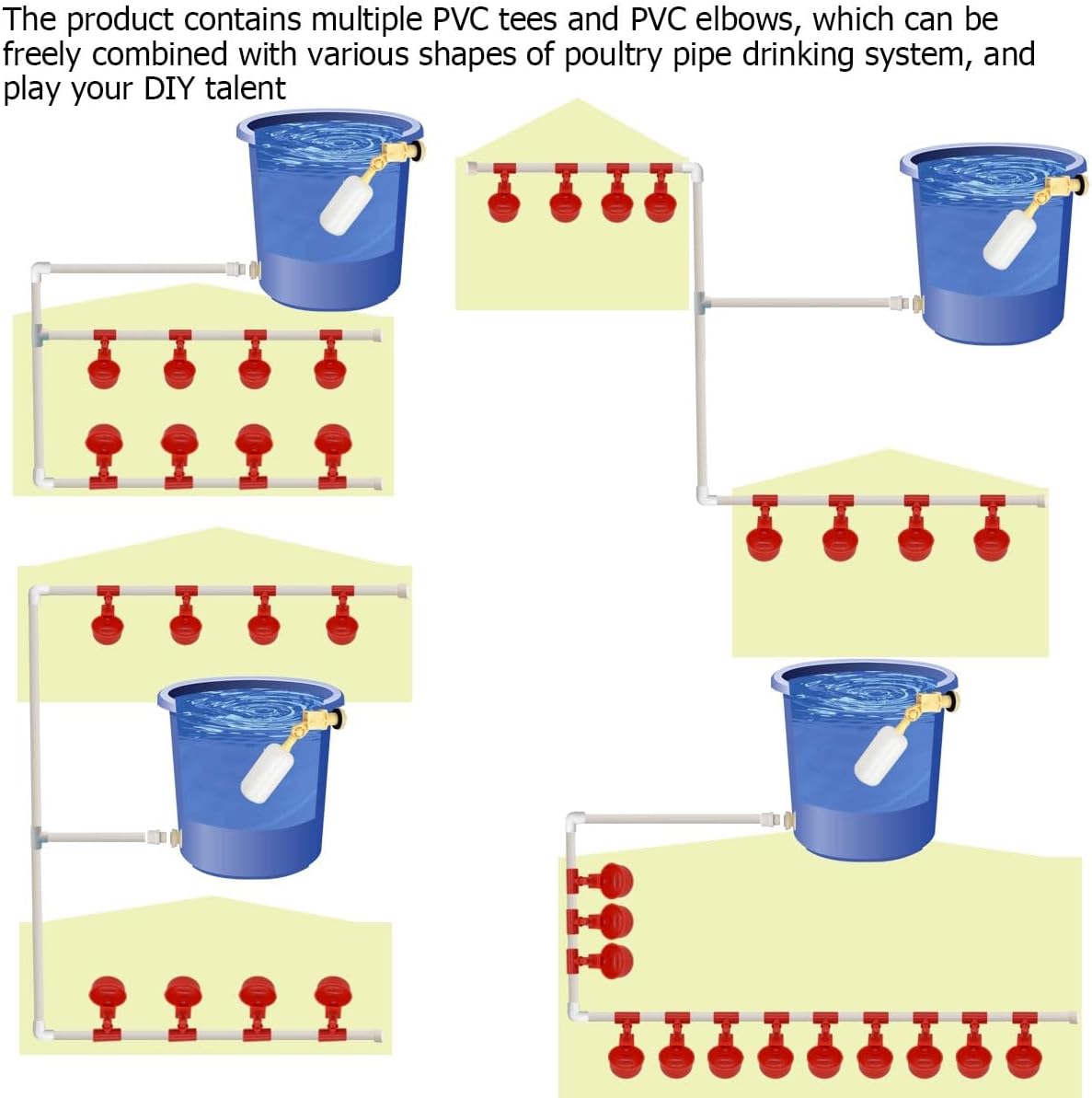 Complete Set Pipeline Automatic Chicken Waterer System,1/2" PVC Pipe Accessories DIY Kit with 2 Hose,Chicken Water Cup,Chicken Waters,Poultry Waterer,Duck Water Feeder for Quail Chicken Duck Goose
