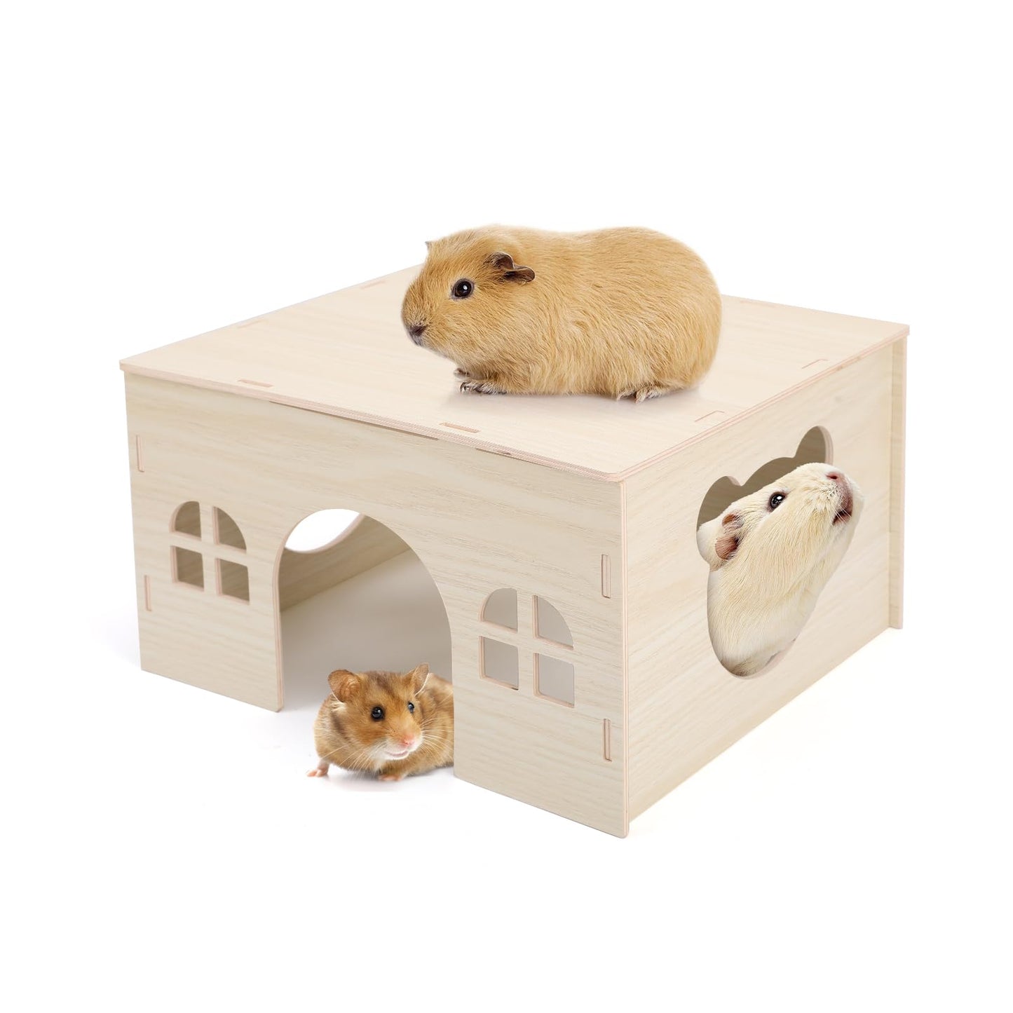Guinea Pig Hideout Wooden House, Hamster House, Chinchilla Castle and Guinea Pig Hut with Windows, Small Animal Houses and Habitats for Hedgehogs, Rats, Ferret, Gerbils
