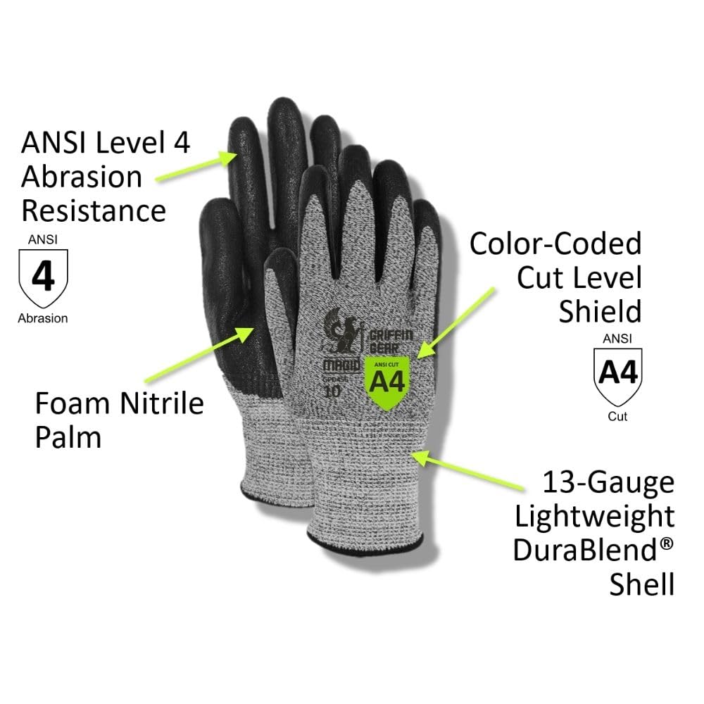 MAGID Griffin Gear ANSI A4 Liquid Repellent Nitrile Work Gloves, 144 Pairs, Size 9/Large (GPD456)