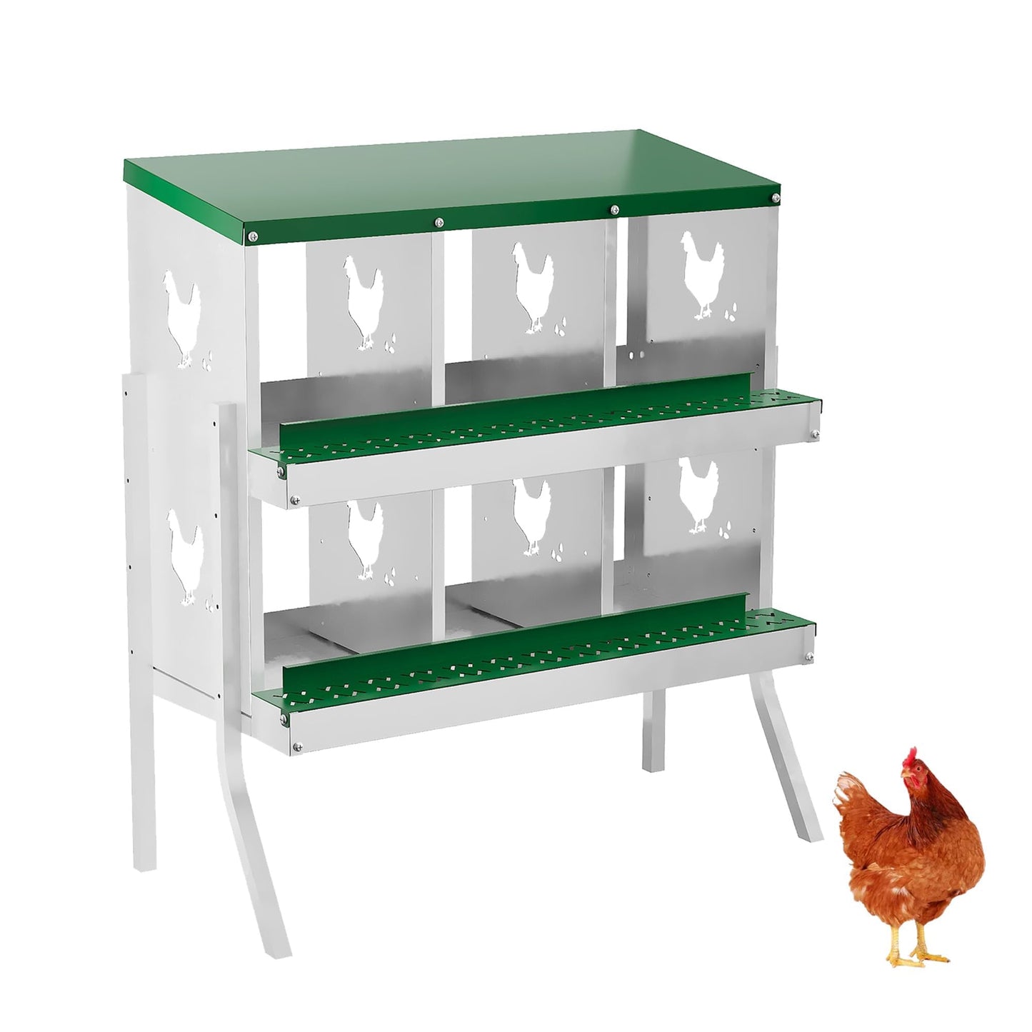 Chicken Nesting Box,6 Holes with Legs Roll Away Nesting Box for Laying Eggs, Wall Mount Chicken Nesting Boxes with Roll Out Egg Collection with Vented Holes for Hens, Green