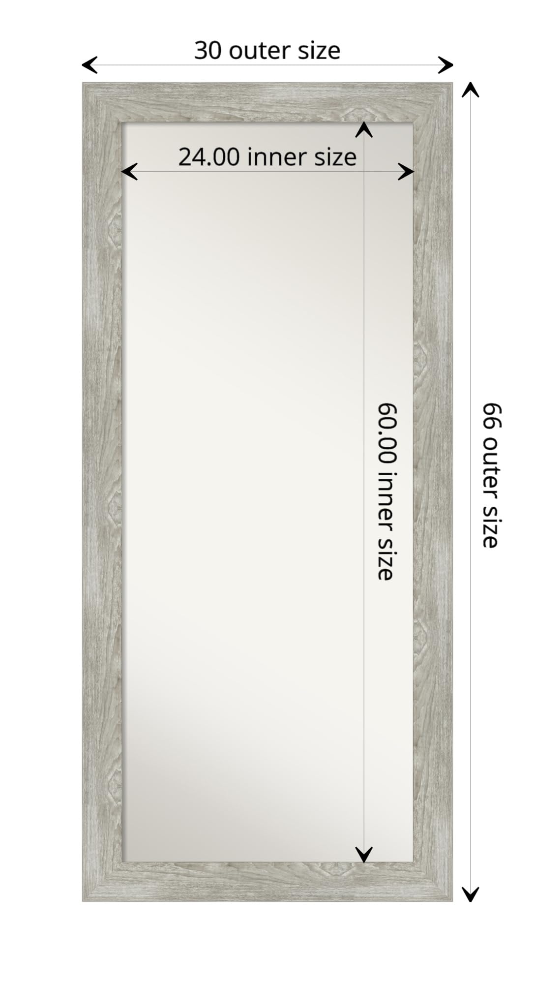 Amanti Art Grey Full Length Mirror, 66x30 Dove Greywash Tall Free Standing Body Wall Mirror Full Length for Dressing, Country Rustic Frame, Lean on Floor or Hang, Wall Decor
