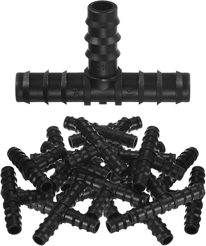20-Pack Drip Irrigation Barbed Fittings, for 3/8 Inch Tees Tubing Connector Plastic Coupling Irrigation Parts for Garden/Greenhouse/Aquarium/Flower Pot, Drip Pipe Accessories