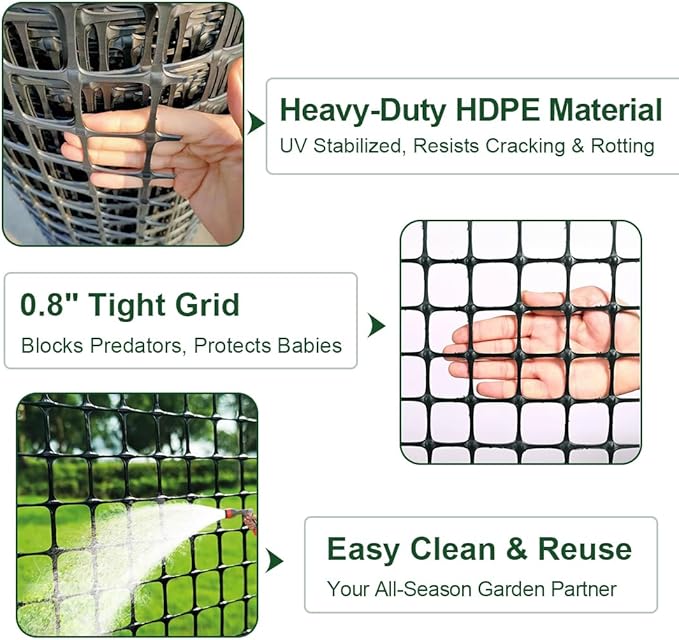 Heavy Duty Plastic Fence Roll 39" x 50' - 0.8x0.8 Inch Chicken Wire Mesh, Reusable Fencing for Garden, Rabbit/Poultry Protection, Balcony & Plant Defense (Black)