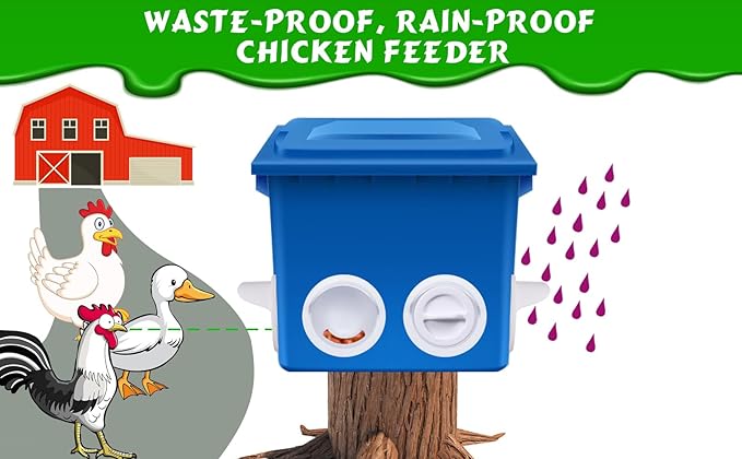 12 Ports DIY Poultry Feeder Ports,Rain Proof Gravity Fed Kit with Critter Stopper for Buckets,Barrels,Bins, Troughs,No Waste Chicken Feeder