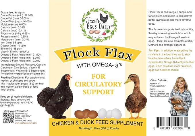 FRESH EGGS DAILY Flock Flax Feed Supplement Vitamins for Backyard Chickens and Ducks 16oz