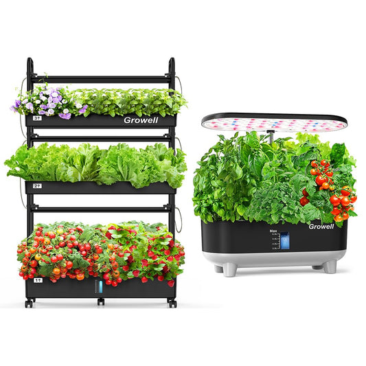 Growell 16 Pods Hydroponics Growing System Kit & 90 Pods Vertical Indoor Garden