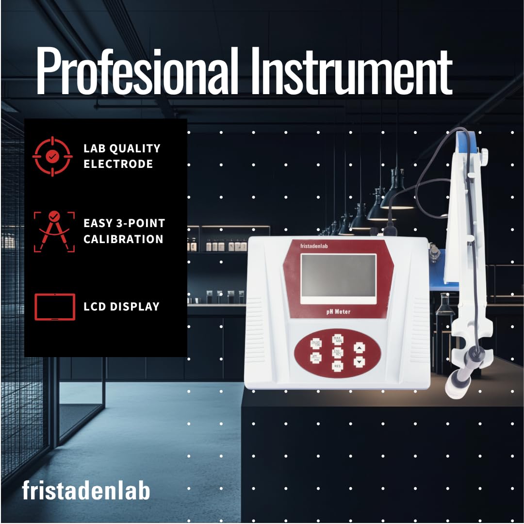 Fristaden Lab Benchtop pH Meter | USA Company | 6621 Electrode for Semi-Soft Foods and Fruits | High-Accuracy (0.01 pH) | Calibration Solutions Included