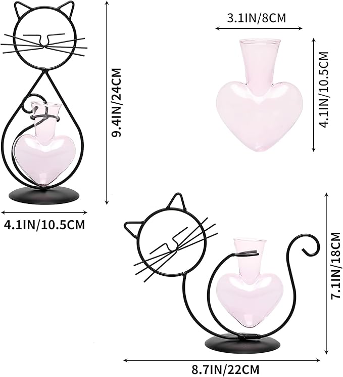 Plant Terrarium Plant Propagation Station Cat Lover Gifts for Women Plant Lovers Home Office Decor Cat Desk Accessories