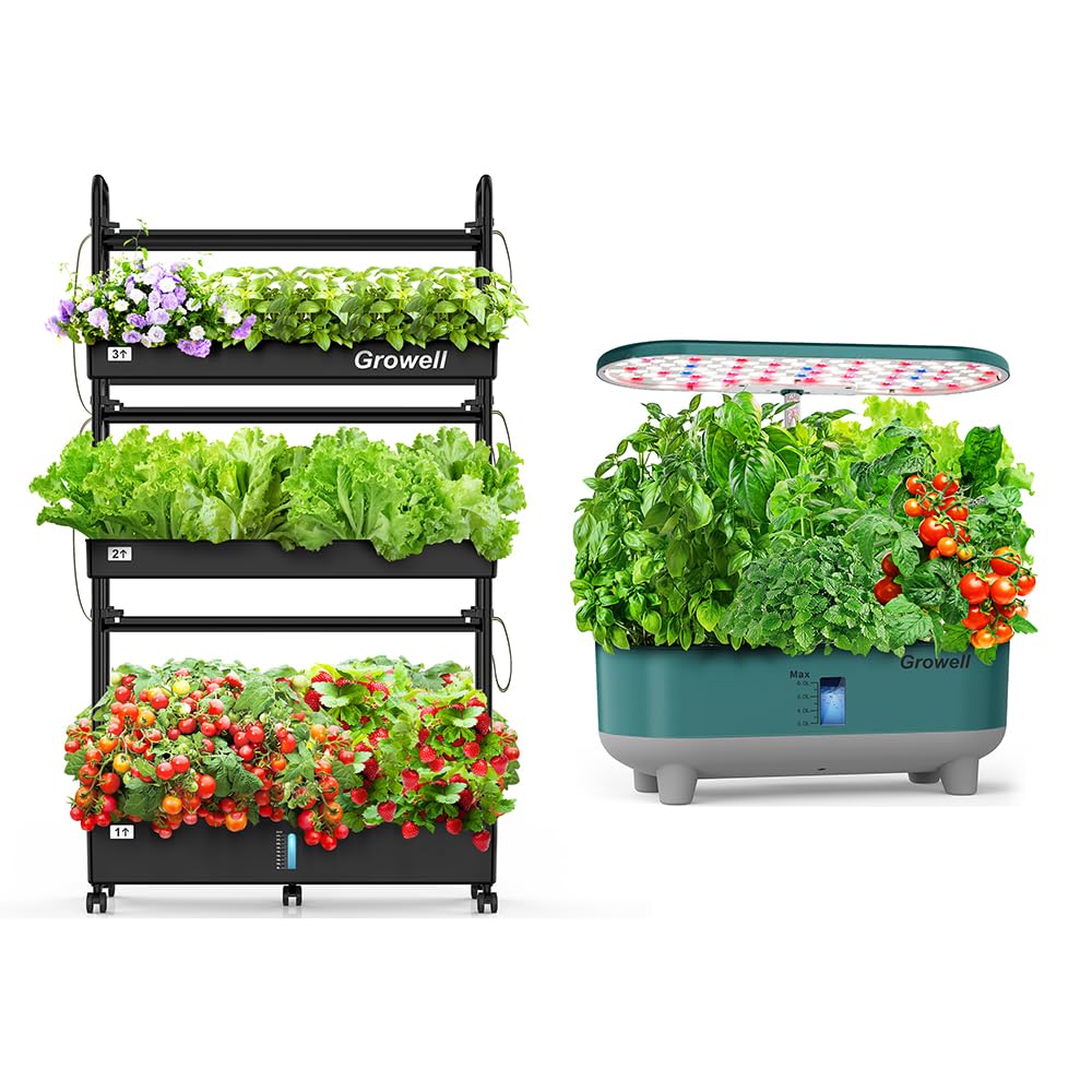 Growell 16 Pods Hydroponics Growing System Kit & 90 Pods Vertical Indoor Garden