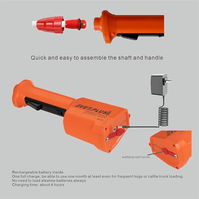 Waterproof Cattle Driving Stick for Livestock Such as Cows Hogs Sheep Rechargeable Electric Animal Prod for Large Dogs with 33" Length Flexible Shaft Total Length 43.5 inch