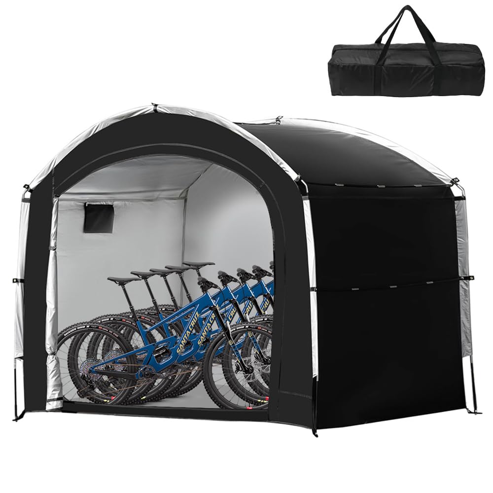 Outdoor Bike Covers Storage Shed Tent,210D Oxford Waterproof Tent for 2-5 Bikes,Outdoor Sheds Shelter for Bicycles,Motorcycle, Garden Tools, Stoves (Cabin - XXL for 4-5 Bikes-Black)