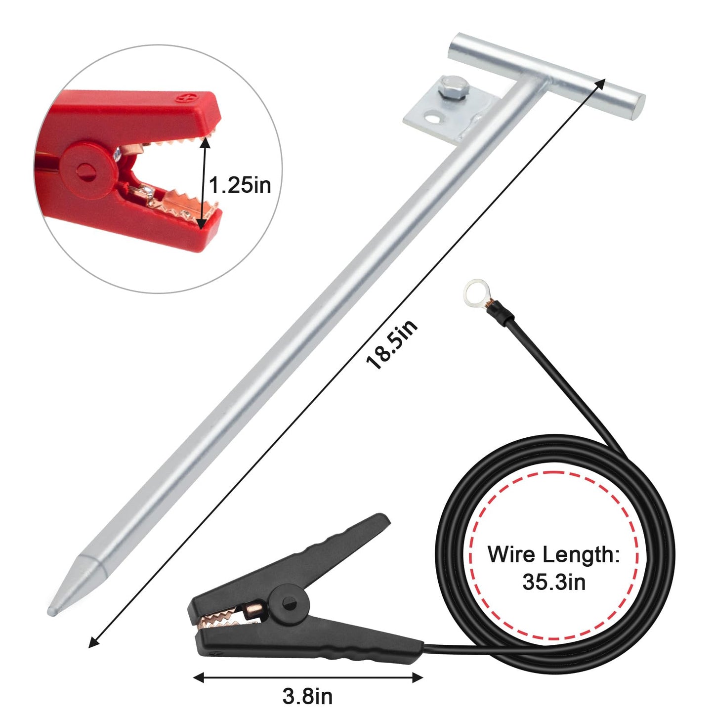 Electric Fence Wire - Grounding Rod for Solar Powered Energizers, Alligator Clip Lead Wire for Electric Fence Chargers, Ideal for Generator Use