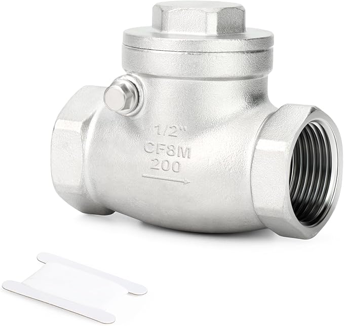 TAISHER 1PCS 304 Stainless Steel 1/2" Female Swing Check Valve，Backflow Prevention, One Way Check Valve CF8 WOG 1000