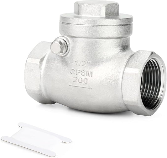TAISHER 1PCS 304 Stainless Steel 1/2" Female Swing Check Valve，Backflow Prevention, One Way Check Valve CF8 WOG 1000