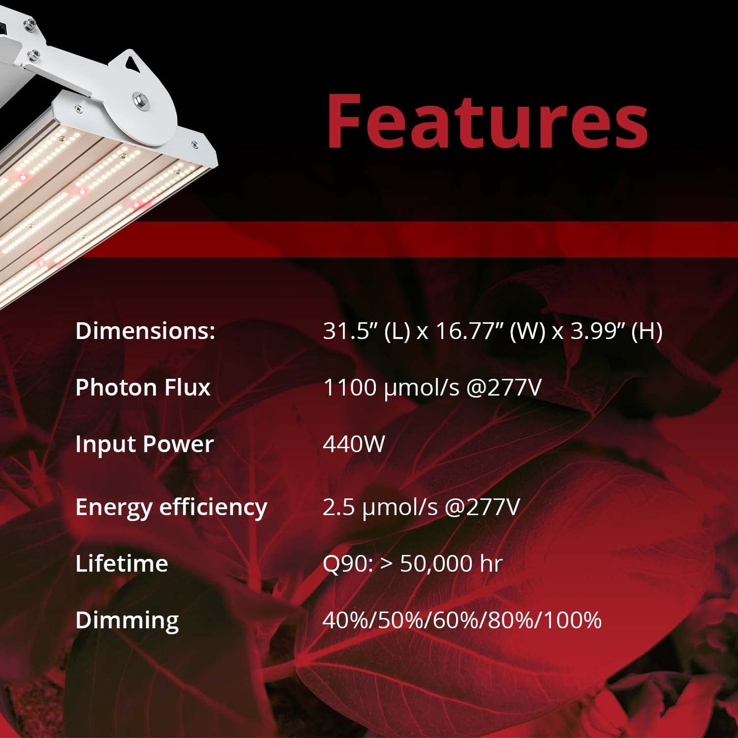 Phantom PHENO LED Grow Light - 440W, 100-277V - Multi Phase Spectrum Horticultural Lighting System