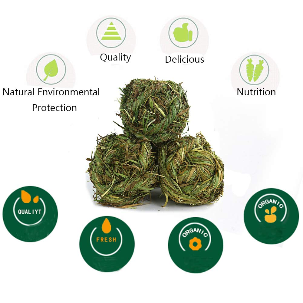 Bunny Grass Toy 4 Pcs Natural Timothy Grass Small Animal Activity Play Chew Ball for Rabbits Hamster Guinea Pigs Gerbils
