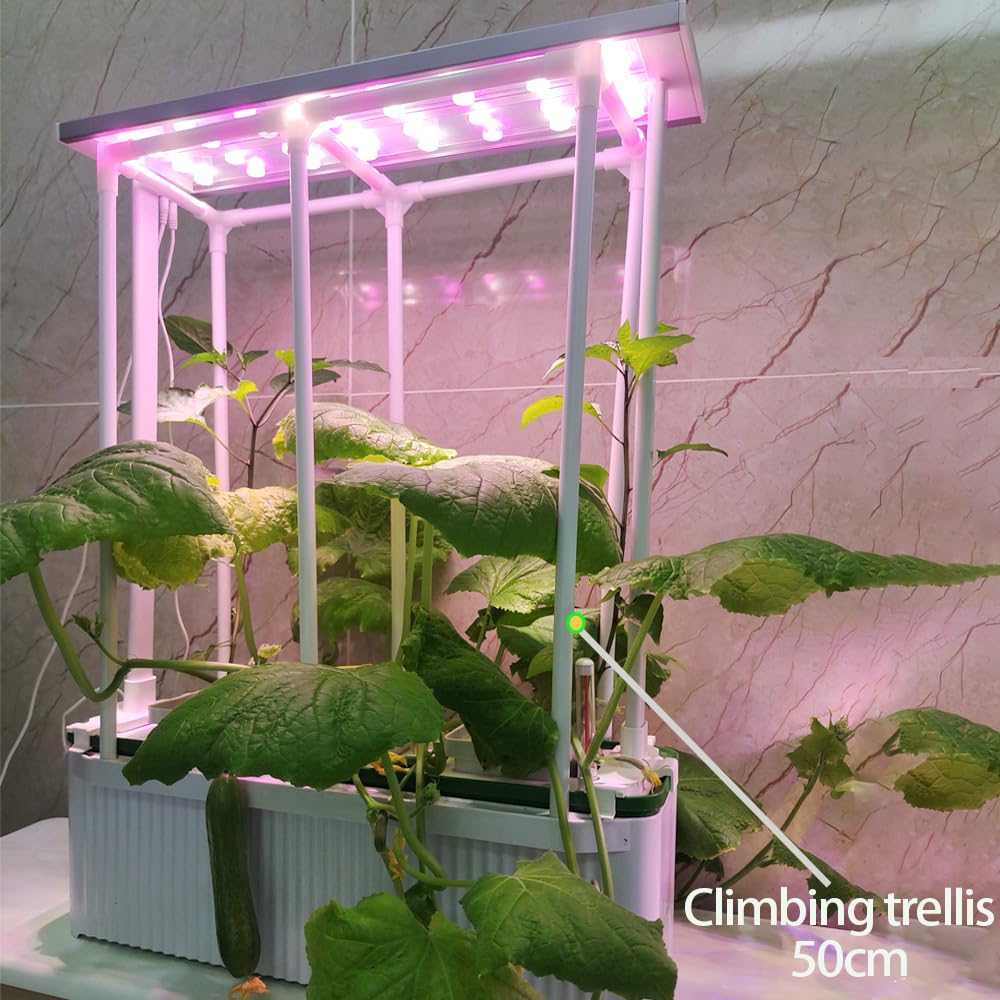 E SUPEREGROW Large Hydroponics Growing System kit with Trellis,Smart Indoor Hydroponic Gardening System with LED Grow Light, Indoor Hydroponic Grow Kit for Tomato,Pepper,Cucumbers(7L,Pump)
