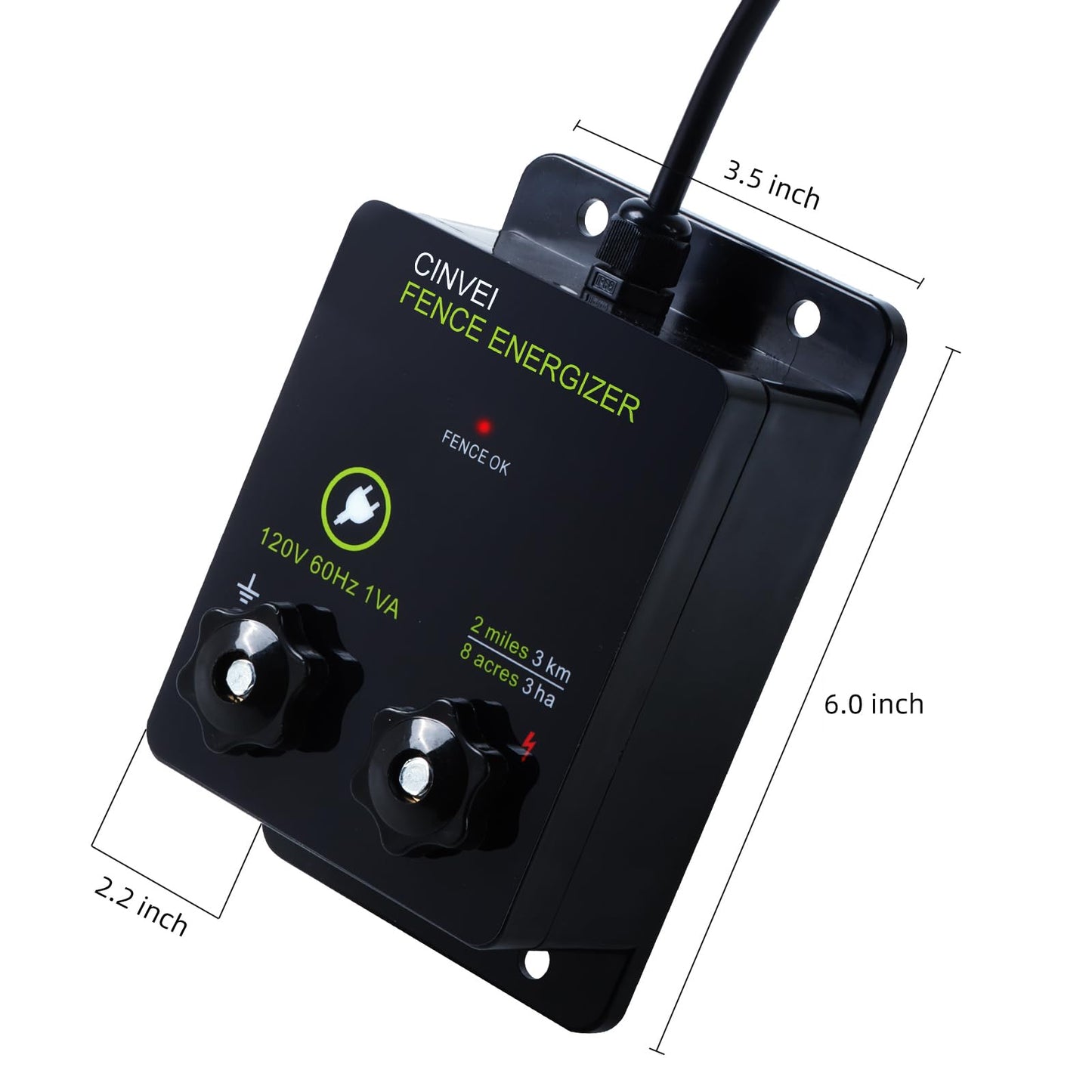 Electric Fence Energizer for Preventing Wild Animals Intruding, CINVEI 2-Mile Electric Fence Energizer for Preventing Wild Animals Intruding 8 Acres Output Voltage 5000V, 0.1 Joule
