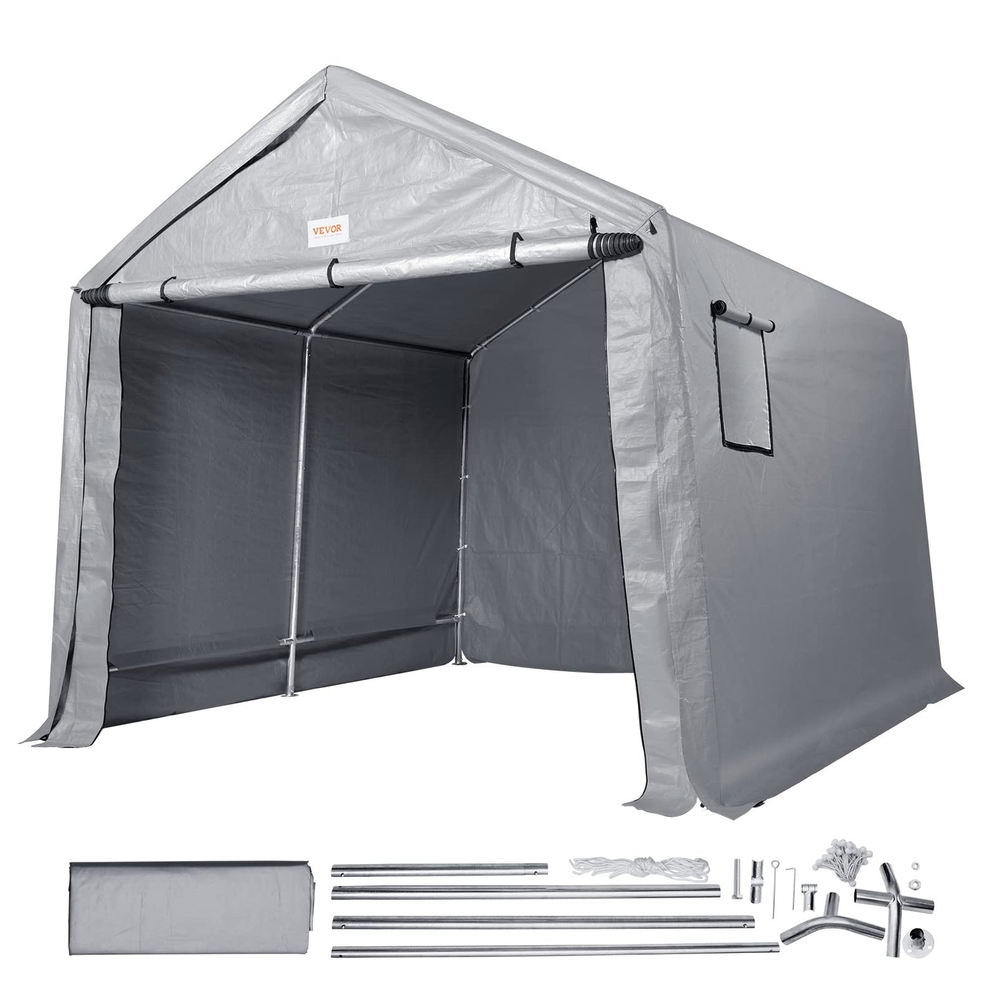 VEVOR Portable Shed Storage Shelter Outdoor, 10x10x8.5 ft Heavy Duty Instant Storage Tent Tarp Sheds with Roll-up Zipper Door and Ventilated Windows for Motorcycle, Bike, Garden Tools