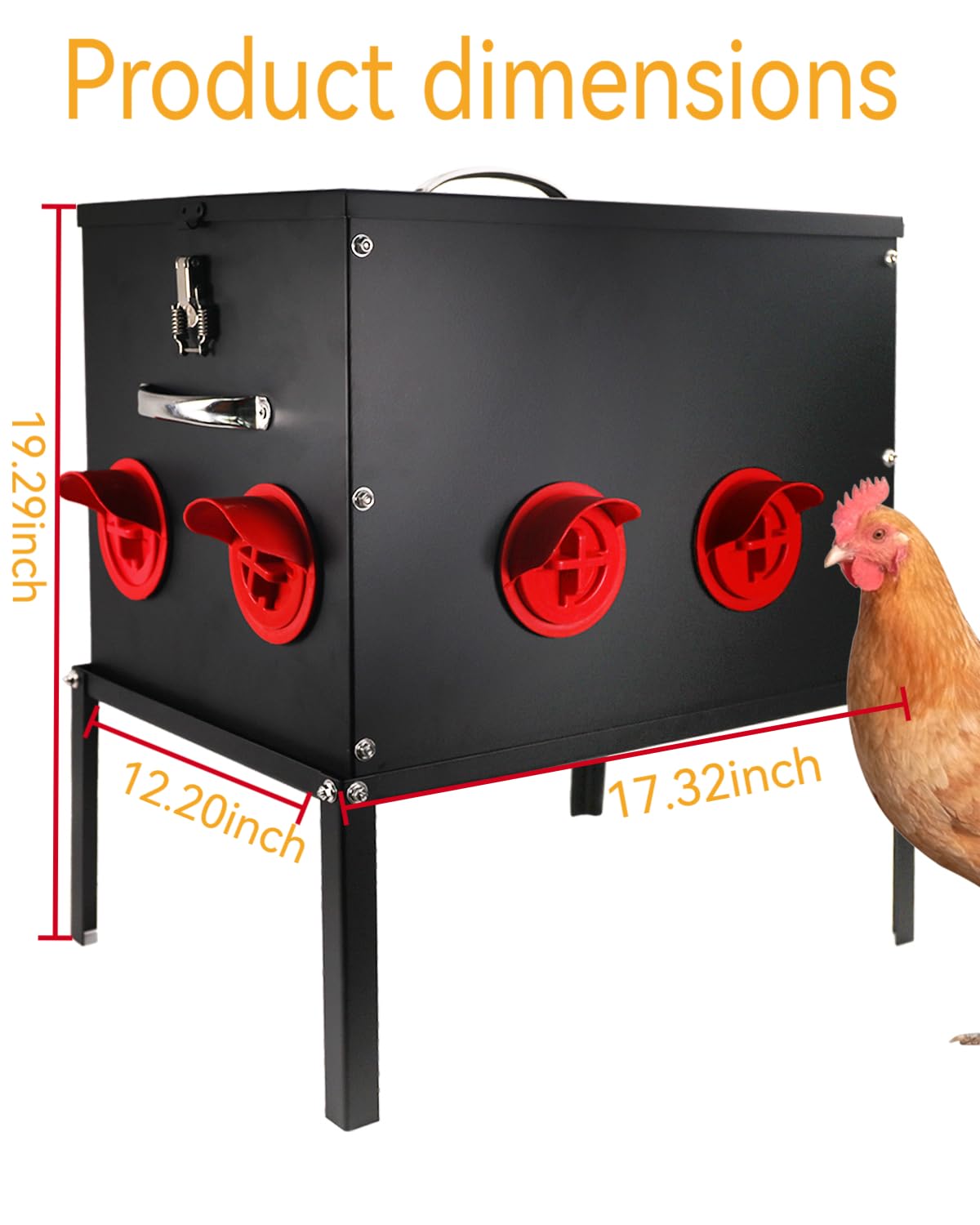 Automatic Chicken Feeder –45LB 8 Feeding Ports,Large Metal Chicken Feeders - No Waste Poultry Feeder with Locking Lid and Legs for Inside Coops