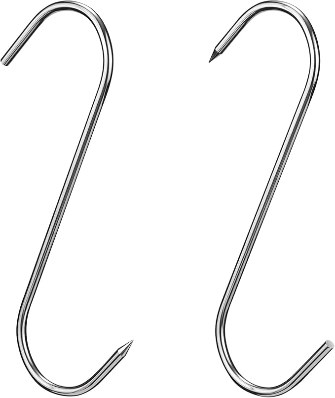 12 Pcs Meat Hooks, 5 Inch Butcher Hooks Stainless Steel (4MM Diameter), S Shaped Meat Processing Hooks for Hanging Bacon, Sausage, Hunting Smoking Ribs, Drying, Grillling BBQ For Kitchen, Market