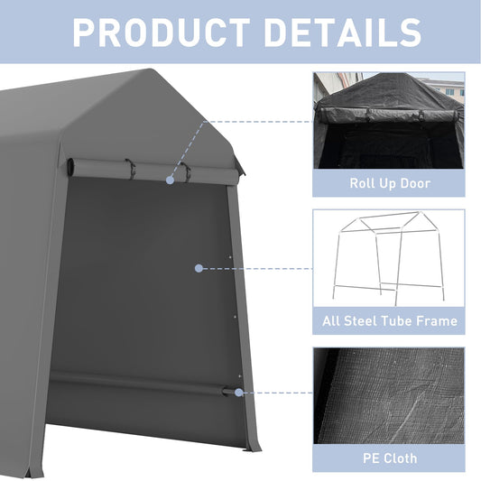 6X8 Ft Outdoor Portable Storage Shelter Shed with Rolled Up Zipper Doors & Vents, Heavy Duty Carport for Motorcycle Waterproof and Uv Resistant Anti-Snow Portable Garage Kit Tent, Gray