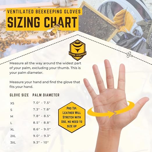 Sting Stopper Beekeeping Gloves, Ventilated Goat Skin Bee Gloves for Beekeepers, Sting Proof Bee Keeping Gear, Short Cuff Easy Fit, Protective Gloves for Apiary Work | Olive Green, X-Small