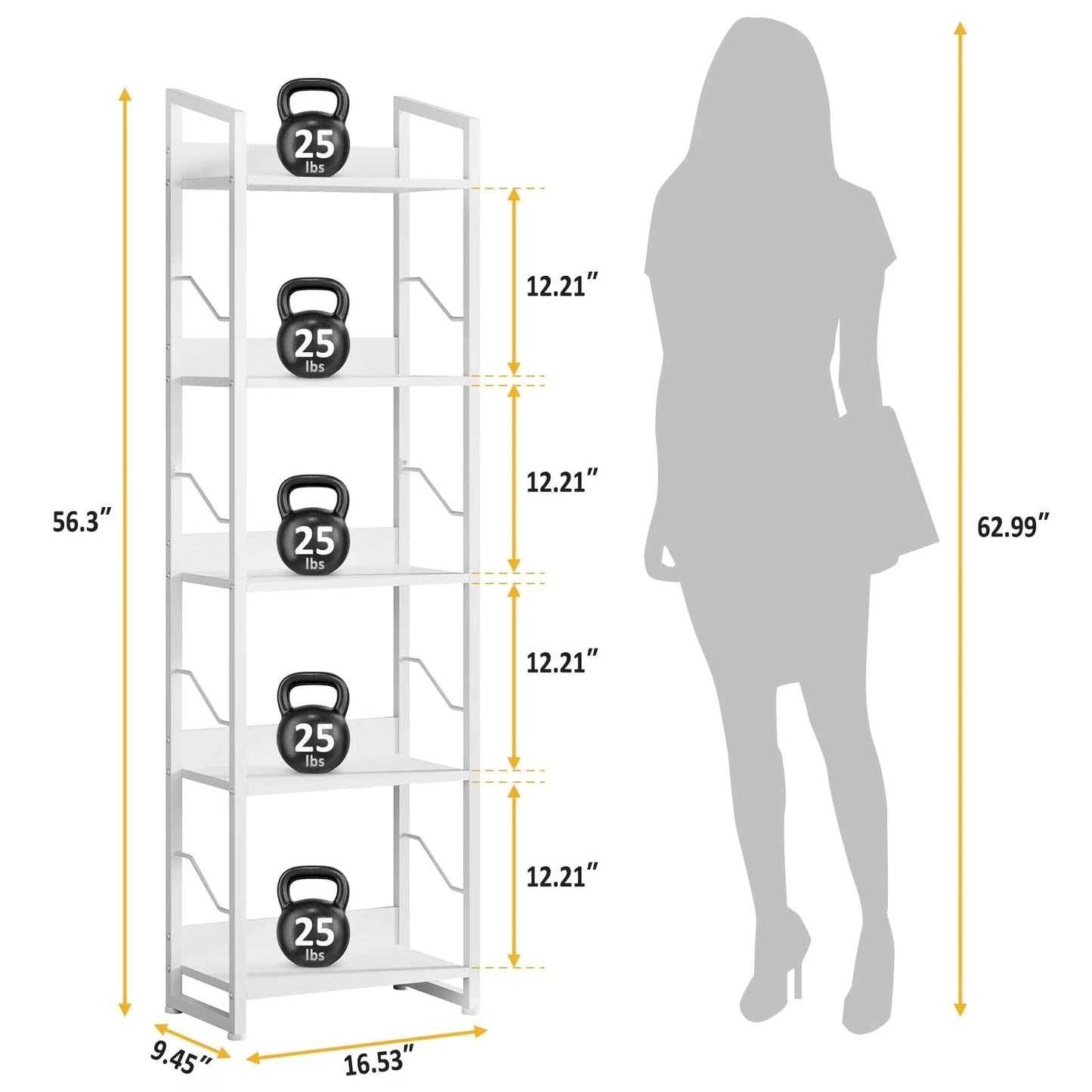 Hosfais Book Shelf Small Bookshelf: 5 Tier Wood Bookcase Industrial Bookshelf with Edge Protection Metal Narrow Bookcase Storage Organizer Display Rack for Bedroom Home Office, White