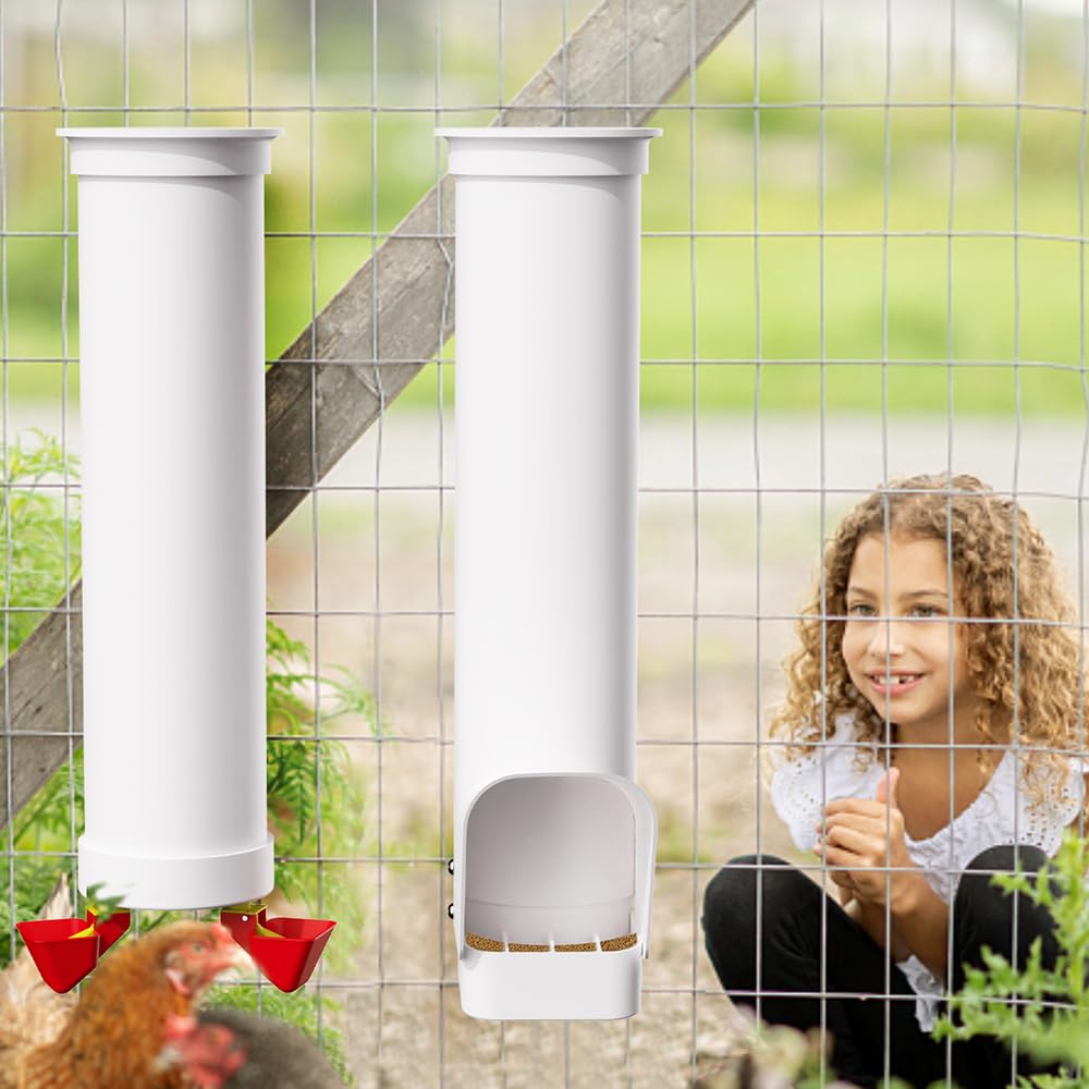 DreameHill Automatic Chicken Feeder, 7lb Capacity Large PVC Poultry Feeder with Rain Cover, No-Waste Design, Easy to Install and Clean, UV-Resistant, Ideal for 4-6 Chickens