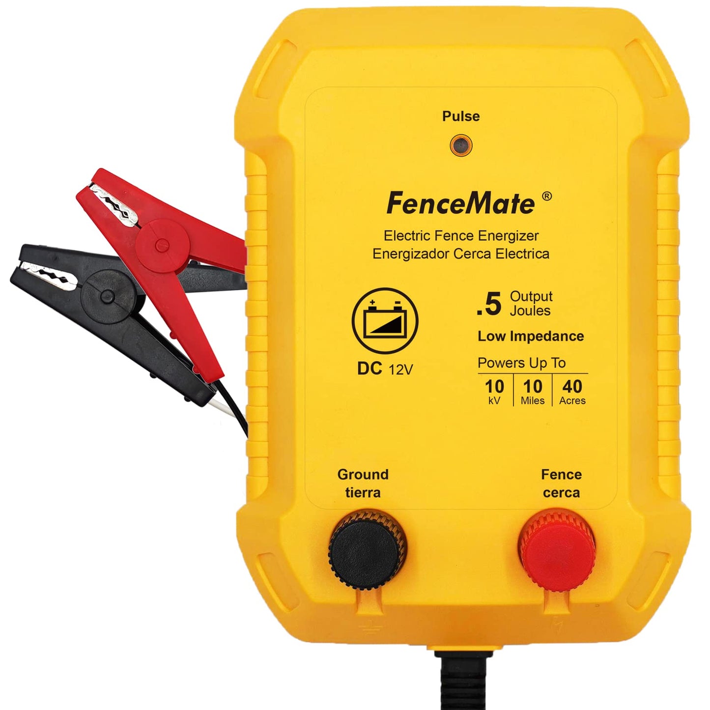 FenceMate Battery Powered Electric Fence Charger Output 0.5J up to 10 Miles to Contain Poultry, Livestock, Fencer to Protect Homestead, Garden, Pond, Orchard,Peak 10 kV, Low Impedance Fence Energizer