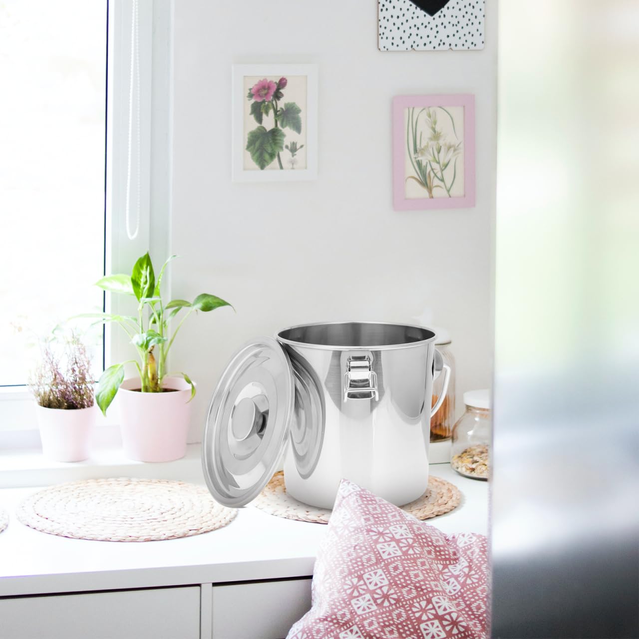 Stainless Steel Airtight Canisters Container: 112 fl oz Airtight Clamp Lid Kitchen Food Storage Bucket for Rice Flour Grain Coffee Bean Flour Oil Sugar Milk