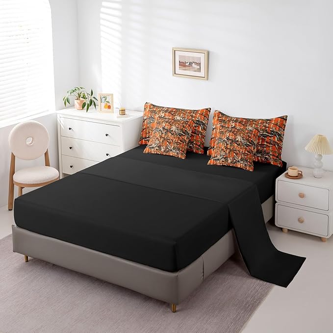 Feelyou Tree Branches 7 Pieces Bedding Set, for Kids Wild Hunting Leaf Bed Set Full Size Botanical Tree Bed in a Bag with Comforter, Sheets, Pillowcases Bedroom Decor Nature Theme Orange Brown